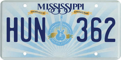 MS license plate HUN362