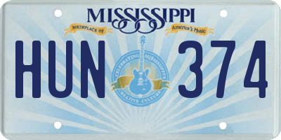MS license plate HUN374