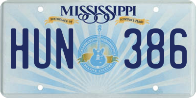 MS license plate HUN386
