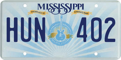 MS license plate HUN402