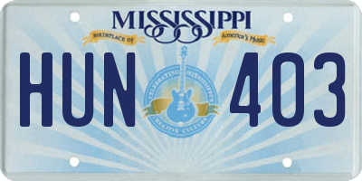 MS license plate HUN403