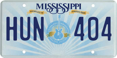MS license plate HUN404