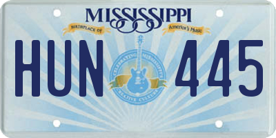 MS license plate HUN445