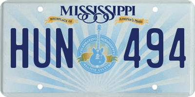 MS license plate HUN494