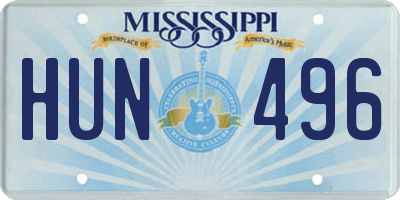 MS license plate HUN496