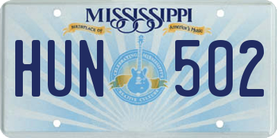 MS license plate HUN502