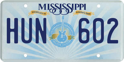 MS license plate HUN602