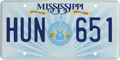 MS license plate HUN651