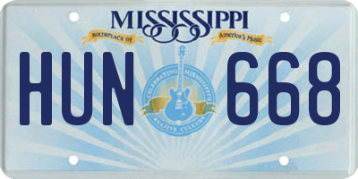 MS license plate HUN668