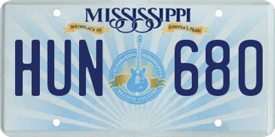 MS license plate HUN680