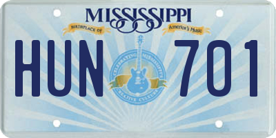 MS license plate HUN701