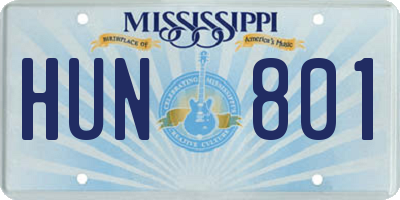 MS license plate HUN801