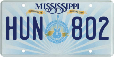 MS license plate HUN802