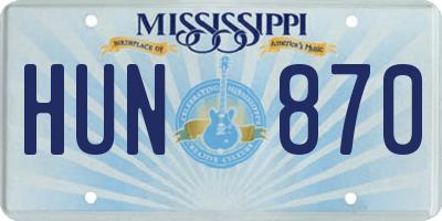 MS license plate HUN870