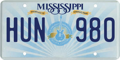 MS license plate HUN980