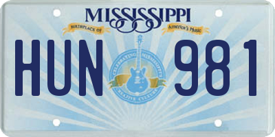 MS license plate HUN981