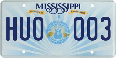 MS license plate HUO003