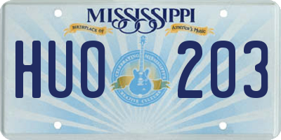 MS license plate HUO203