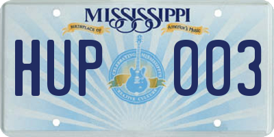 MS license plate HUP003