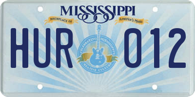 MS license plate HUR012