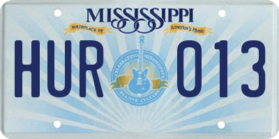 MS license plate HUR013