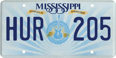MS license plate HUR205