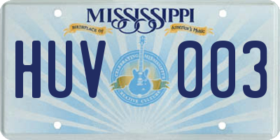 MS license plate HUV003