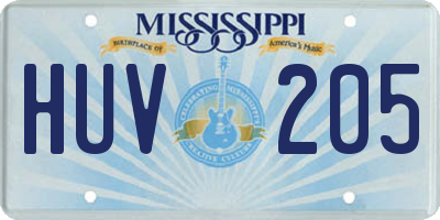 MS license plate HUV205