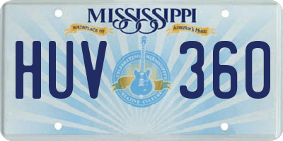 MS license plate HUV360