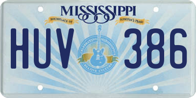 MS license plate HUV386