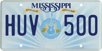 MS license plate HUV500