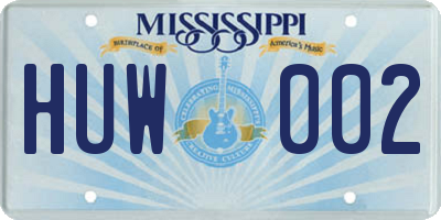 MS license plate HUW002