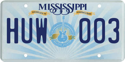 MS license plate HUW003