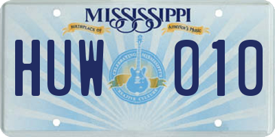 MS license plate HUW010