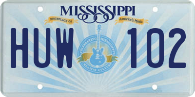 MS license plate HUW102