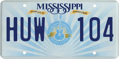 MS license plate HUW104