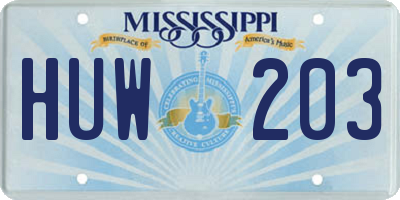 MS license plate HUW203