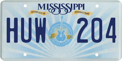 MS license plate HUW204