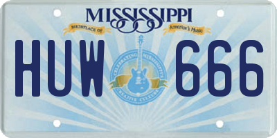 MS license plate HUW666