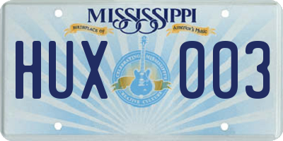 MS license plate HUX003