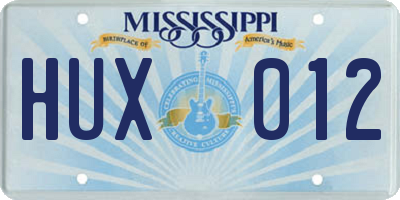 MS license plate HUX012