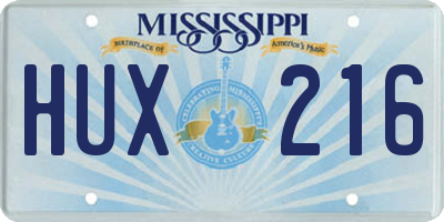MS license plate HUX216