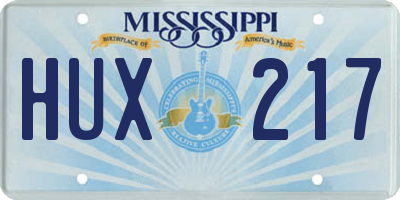 MS license plate HUX217