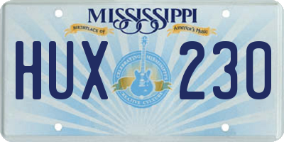 MS license plate HUX230