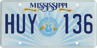MS license plate HUY136