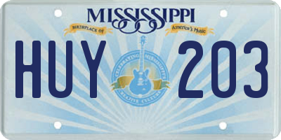 MS license plate HUY203