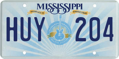 MS license plate HUY204