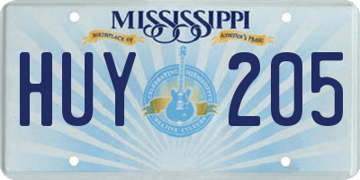MS license plate HUY205