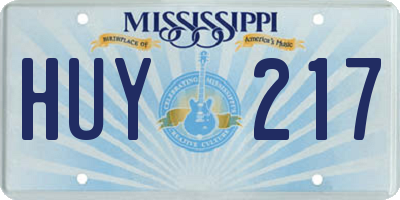 MS license plate HUY217
