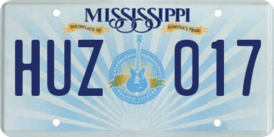MS license plate HUZ017